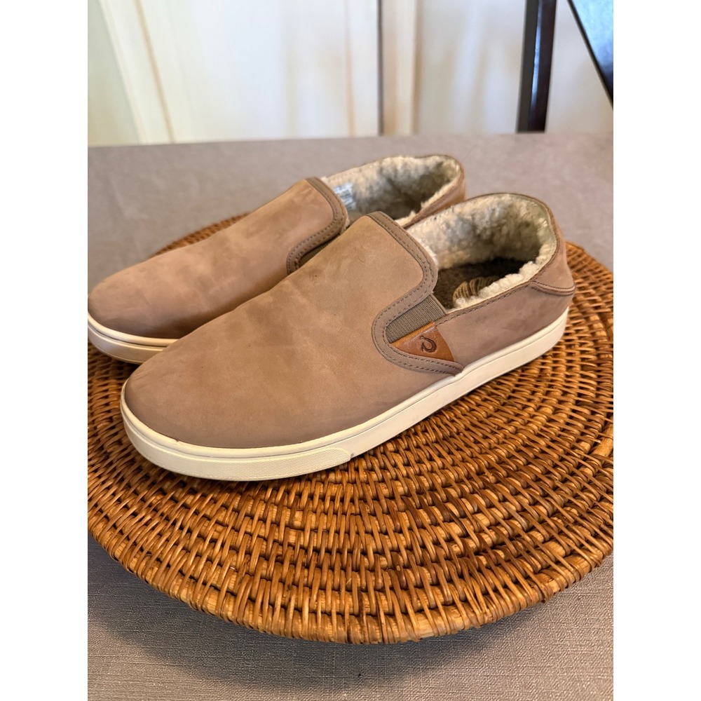 Olukai Pehuea Heu Tan Leather Shearling Lined Slip On Shoes 20391-TGTG Womens 9